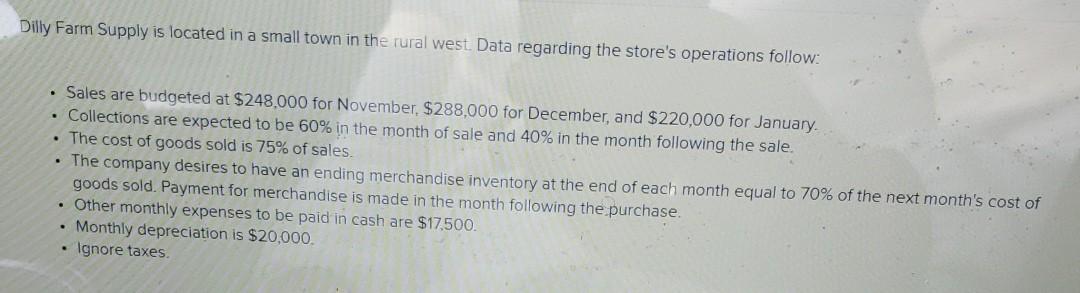 please answer question completely using multiple choice. Dilly Farm Supply is