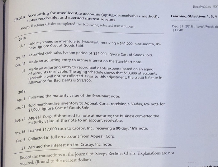  Receivables 52 ting for uncollectible accounts (aging-of-receivables method), Learnig eivable, and