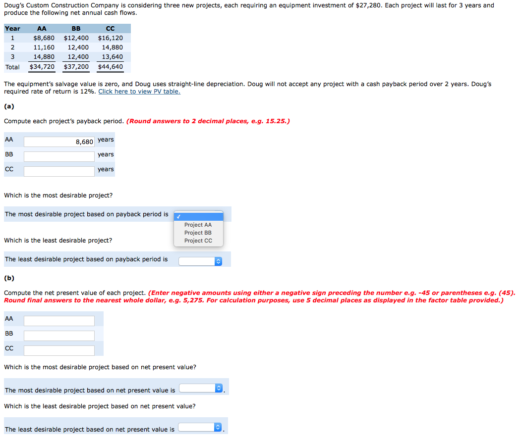 Can someone walk me through this problem? Dougs Custom Construction Company is