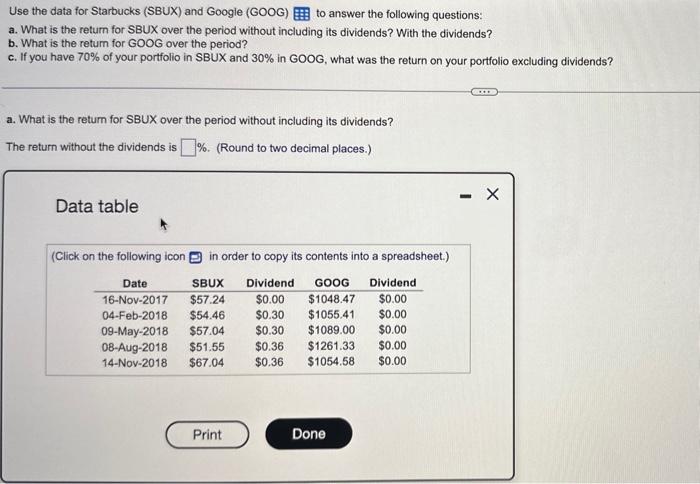 Please Answer A, B and C Use the data for Starbucks (SBUX)