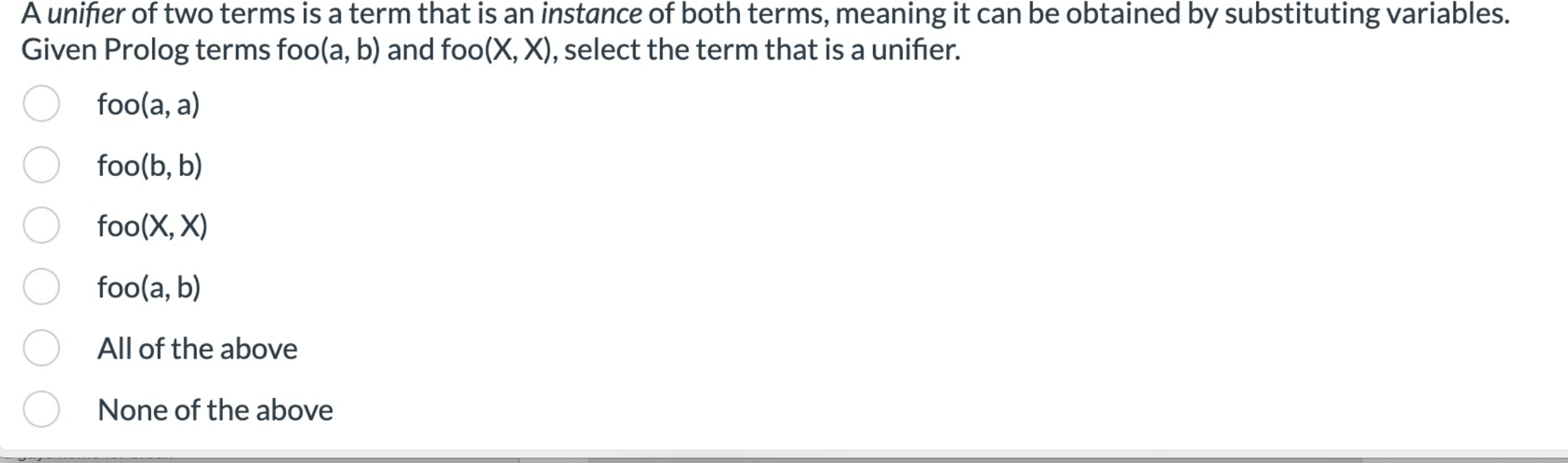  Please answer question in regaurds to programming language prolog:A unifier of