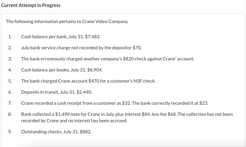  Current Attempt in Progress The following information pertains to Crane Video