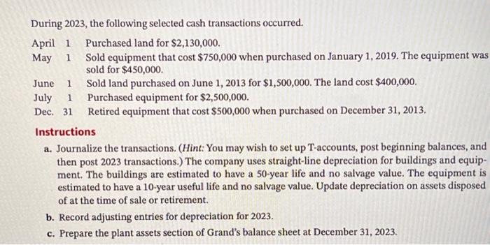 | At December 31, 2022, Grand Company reported the following as plant