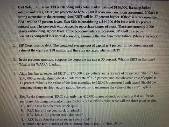 question 1 shore work please. Thanks for your Help 1. East Side,