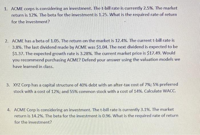  please work it out one by one 1. ACME corps is