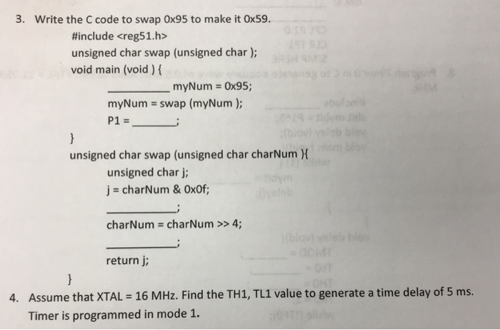  3. Write the C code to swap Ox95 to make it