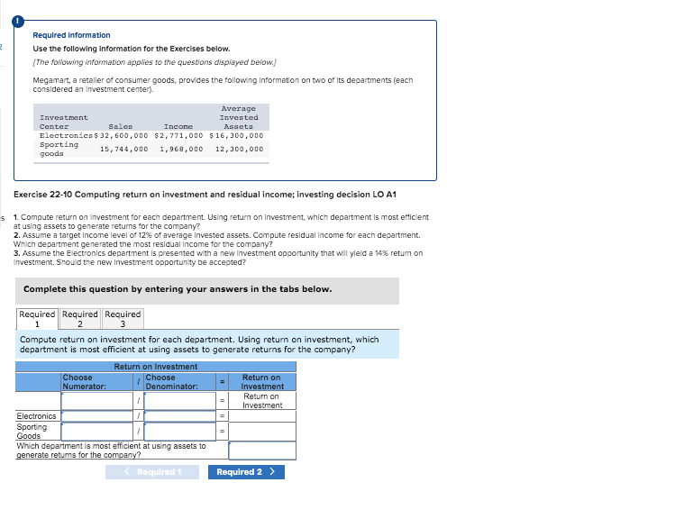 Required Information Use the following information for the Exercises below. The