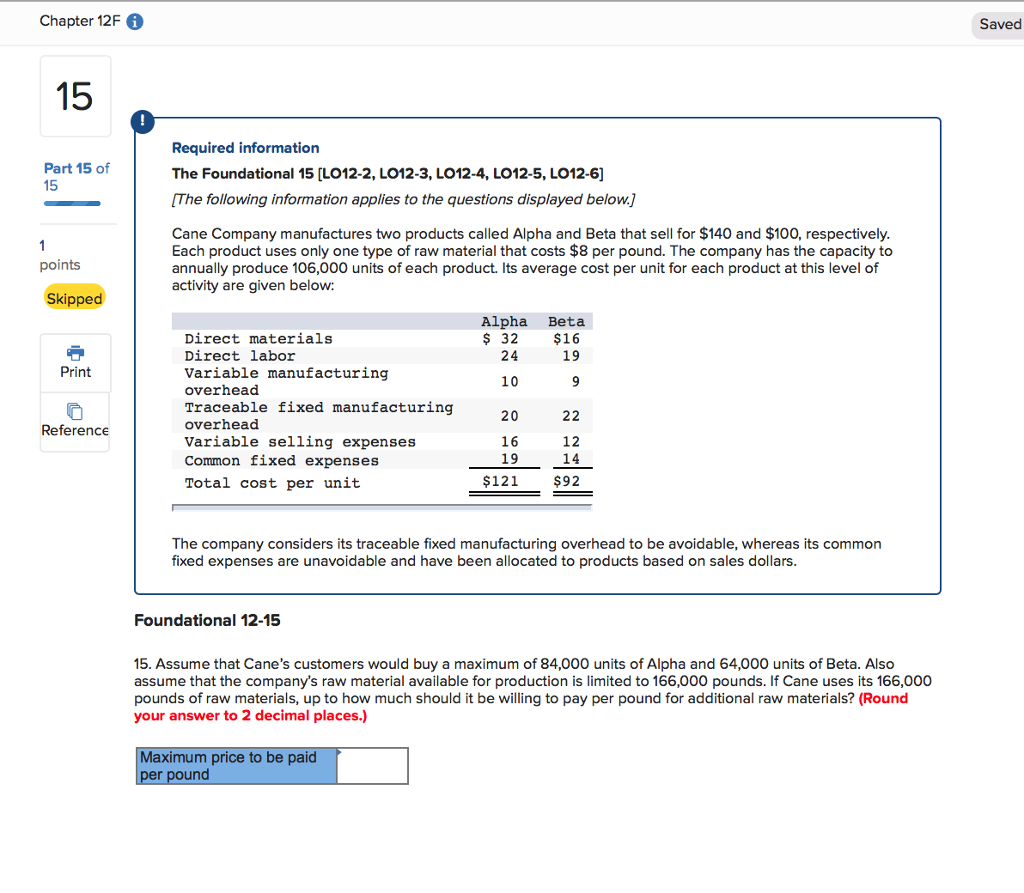  Chapter 12F 6 Saved 15 Required information The Foundational 15 [LO12-2,