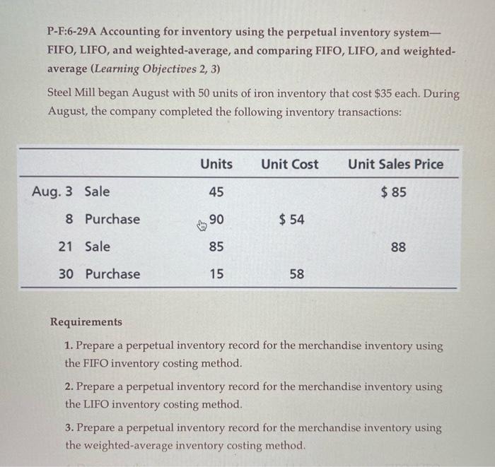  Prepare a perpetual inventory record for the merchandise inventory using the
