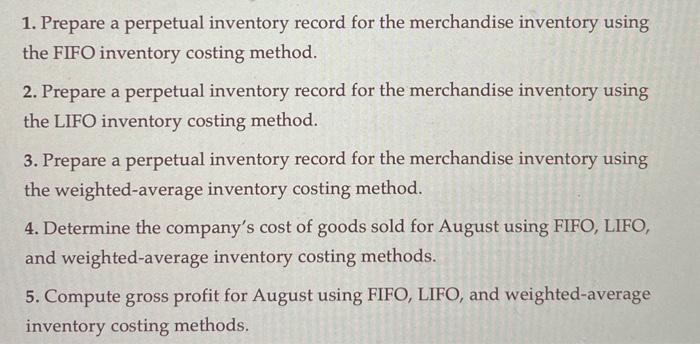 FIFO inventory costing method. Prepare a perpetual inventory record for the merchandise