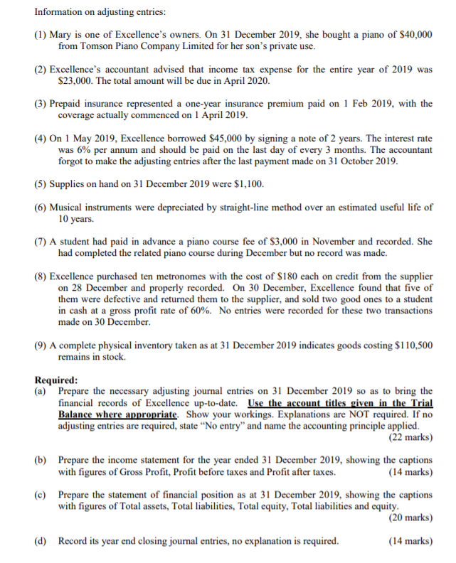 Company Limited (Excellence") provides different musical courses to students and sells some
