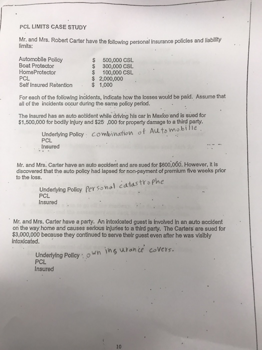  PCL LIMITS CASE STUDY Mr and Mrs. Robert Carter have the