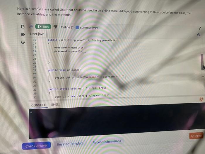 in an online store. Add good commenting to this code before the