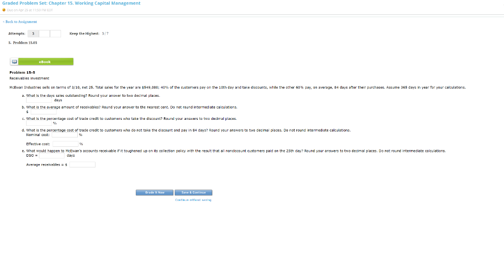  Graded Problem Set: Chapter 15 Working Capital Management Duc on Apr