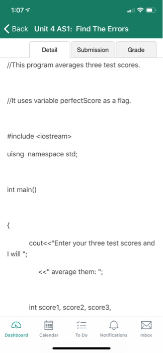  1:07 1 el Back Unit 4 AS1: Find The Errors Detail