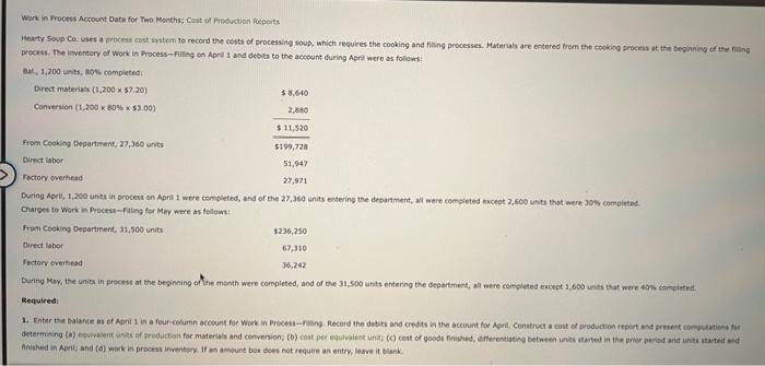  Work in Process Account Data for Two Months Couto Production Reports