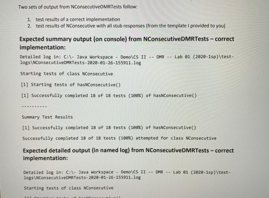 in ECLIPSE. JUST PART 1 java in eclipse Part 1: class NConsecutive