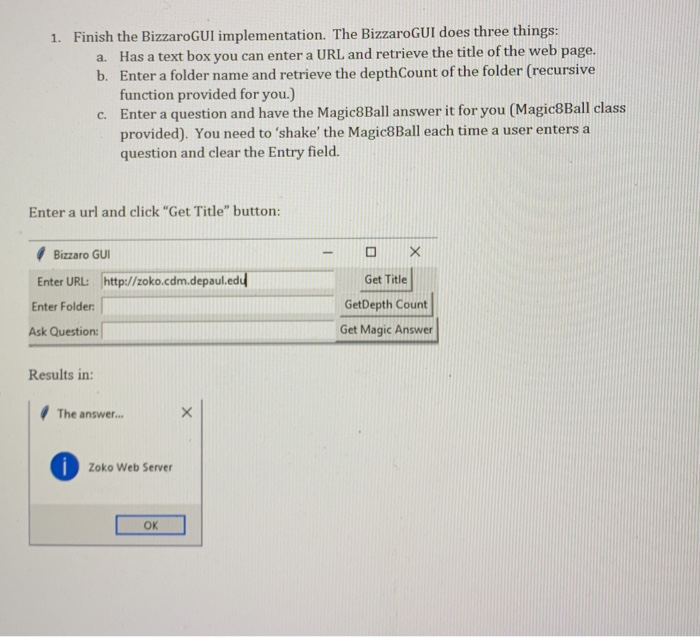  use python language to complete the Titleparser part and the BizzaroGUI