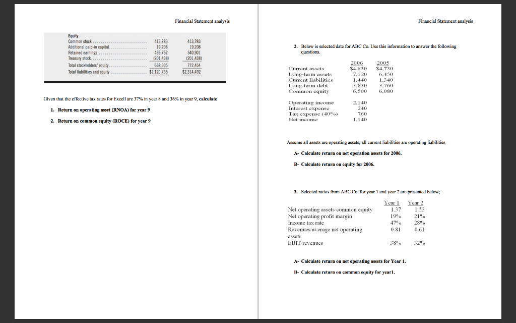 2. Below is selected date for ABC Co. Use this information to