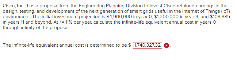 Cisco, Inc., has a proposal from the Engineering Planning Division to