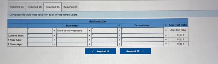 compute the following ratios: Exercise 13-7 (Algo) Analyzing liquidity LO P3 (1-a)