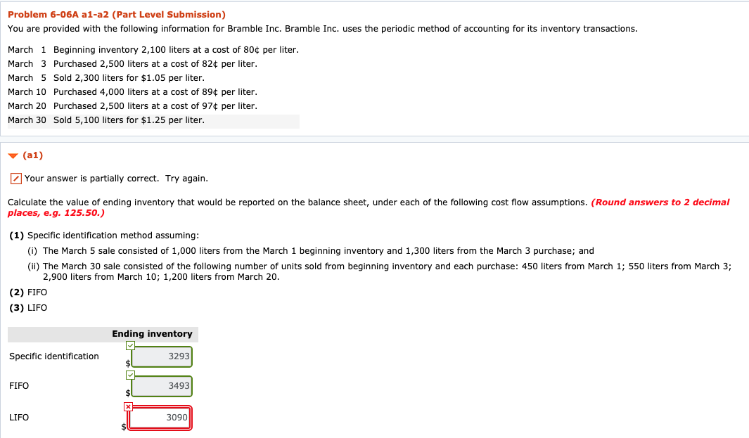  Problem 6-06A al-a2 (Part Level Submission) You are provided with the