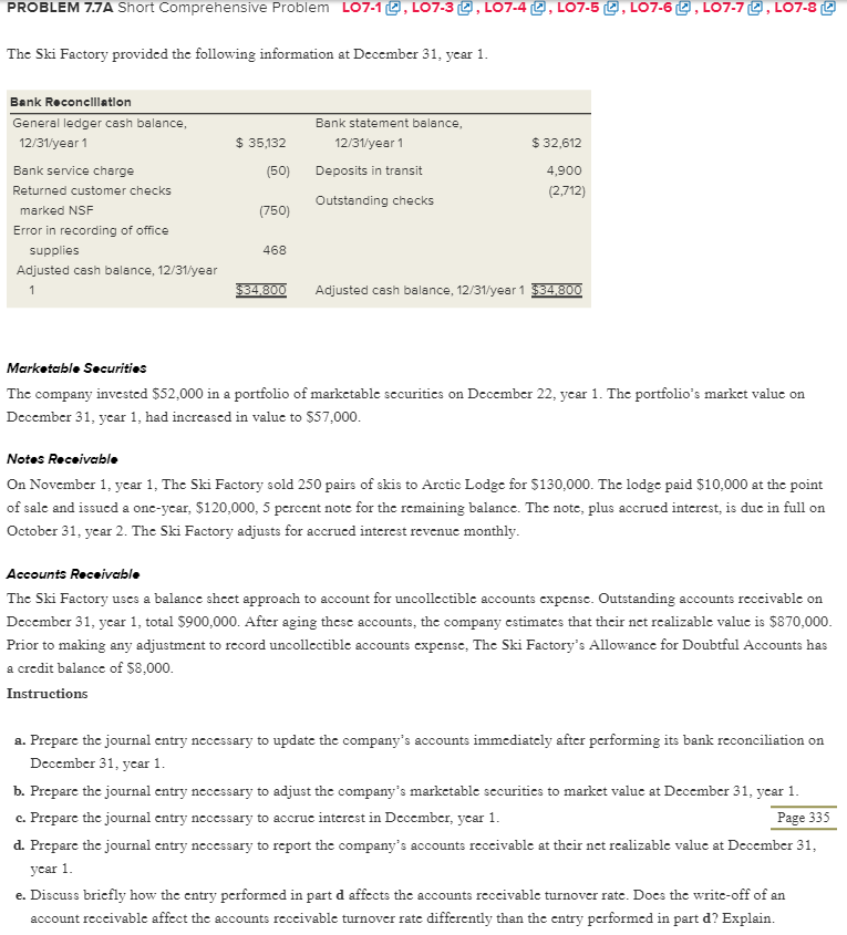  PROBLEM 77A Short Comprehensive Problem L 7-1 O, LO7.30, L 7-4