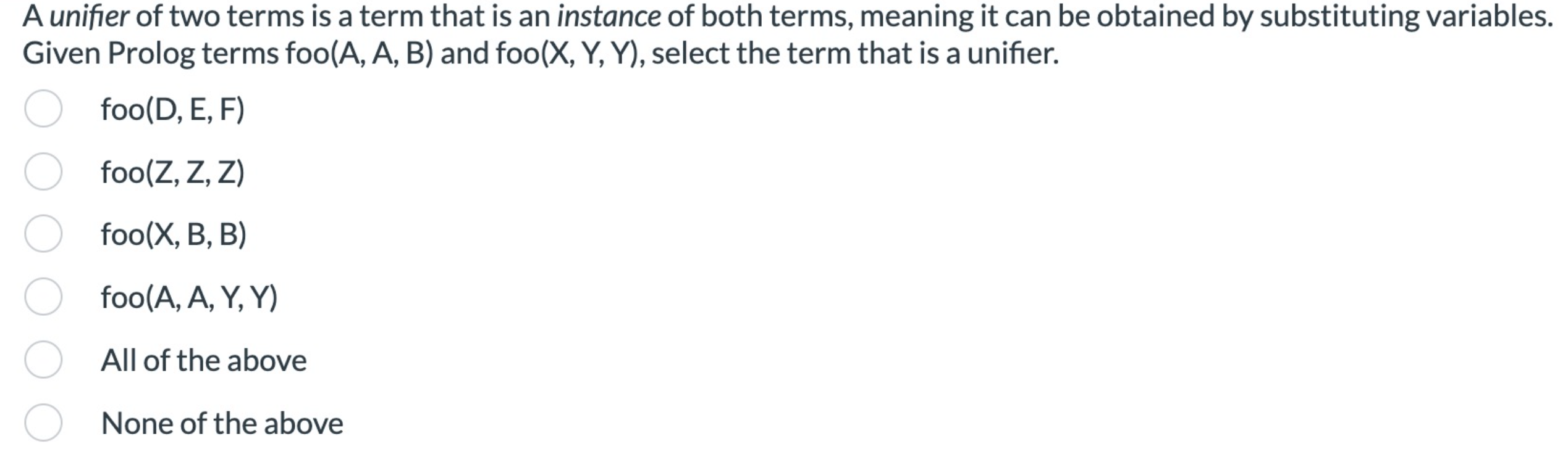  Please answer questions below in regaurds to programming language prolog:A unifier