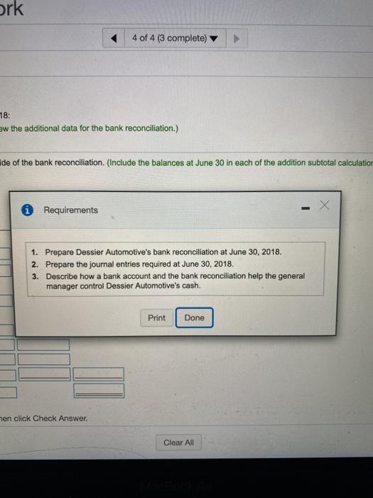 Dossier Automotive received the following bank statement on June 30, 2018 (Cick