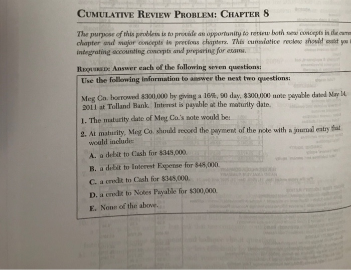  seven question for chapter 8. CUMULATIVE REVIEW PROBLEM: CHAPTER 8 The