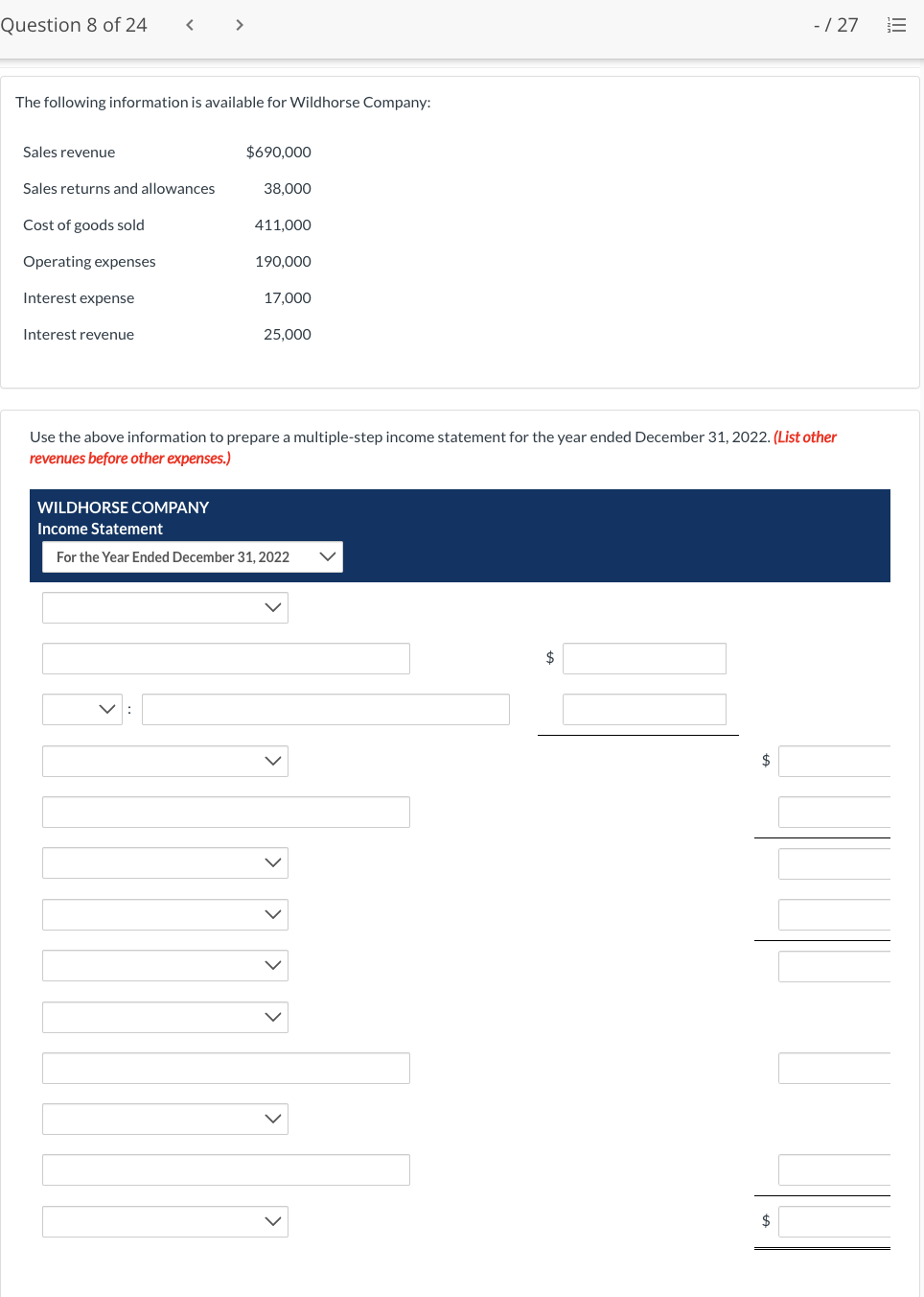  Question 8 of 24 $ > > > $