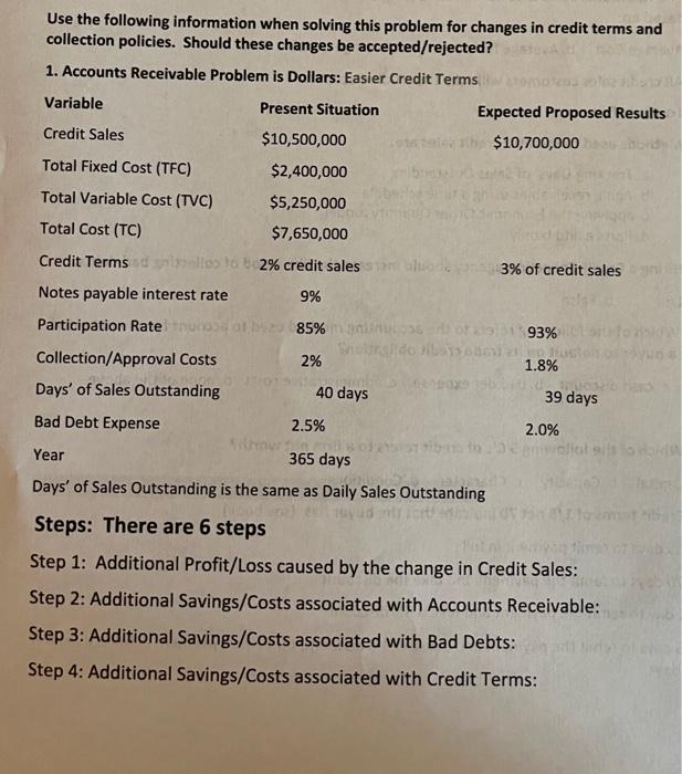  Use the following information when solving this problem for changes in
