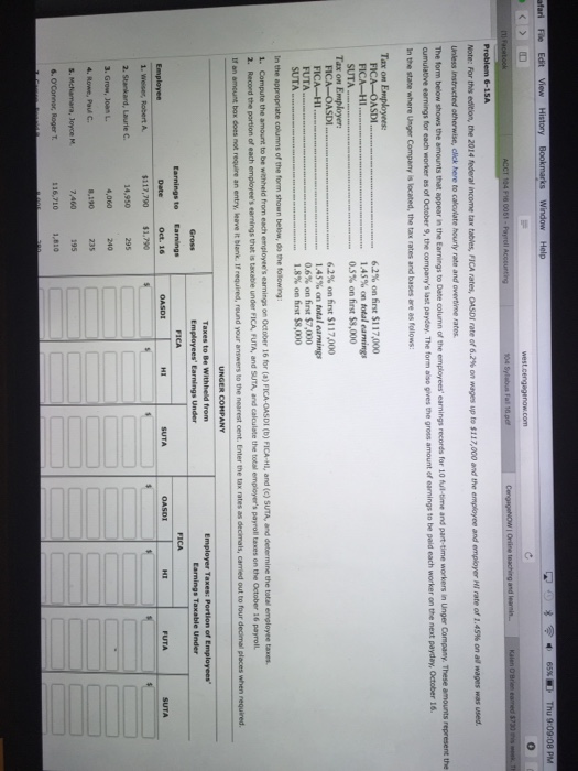 My work Problem 6-2A employer HI rate of 1.45% on al wages