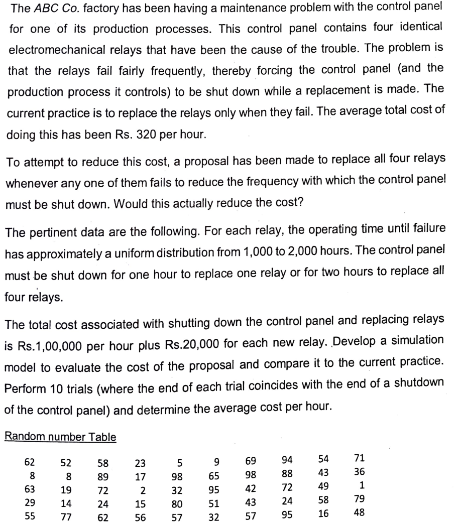  The ABCCo. factory has been having a maintenance problem with the