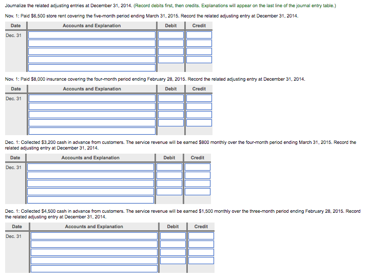 at December 31, 2014. Post the journal and adjusting entries to the