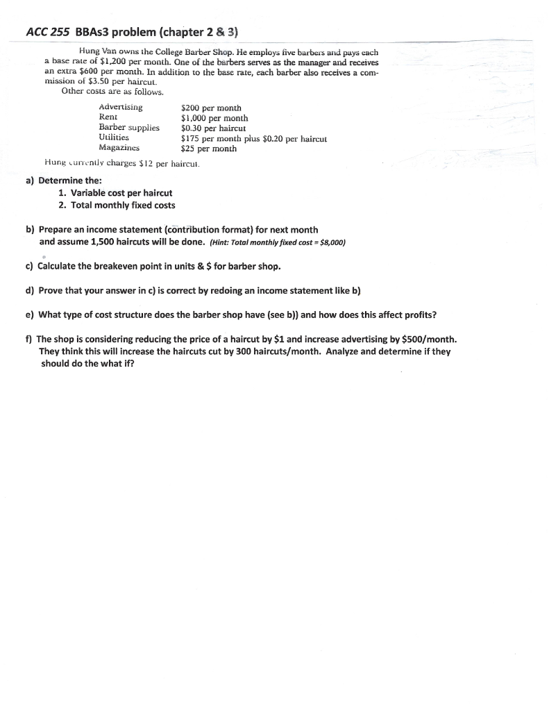  ACC 255 BBAs3 problem (chapter 2 & 3) Hung Van owns