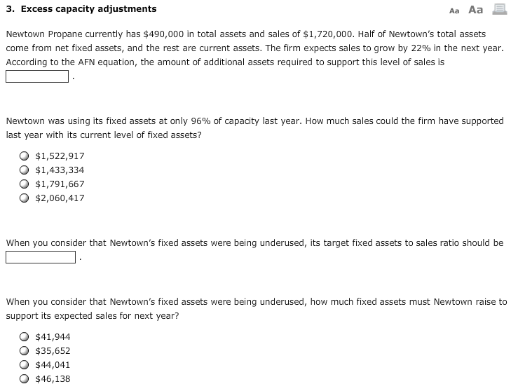  Aa Aa E. 3. Excess capacity adjustments Newtown Propane currently has