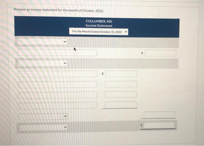 the blanks correctly !! The items for the medical practice of Cullumber,