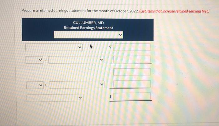 MD, are listed below. $15.100 Retained earnings (October 1) Common stock Accounts
