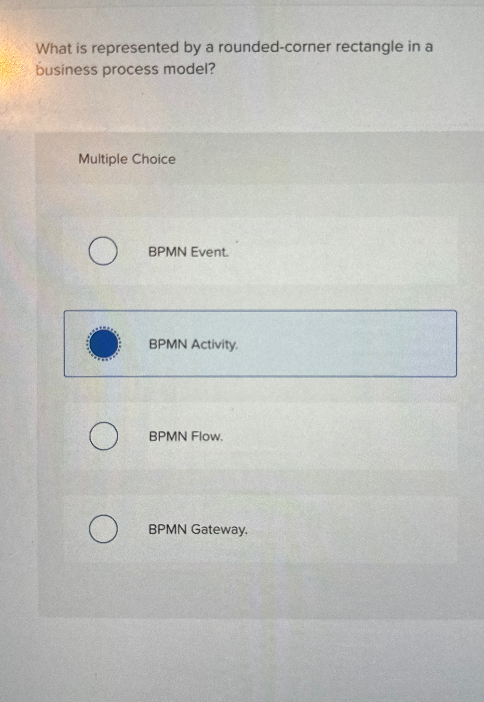  What is represented by a rounded-corner rectangle in a business process