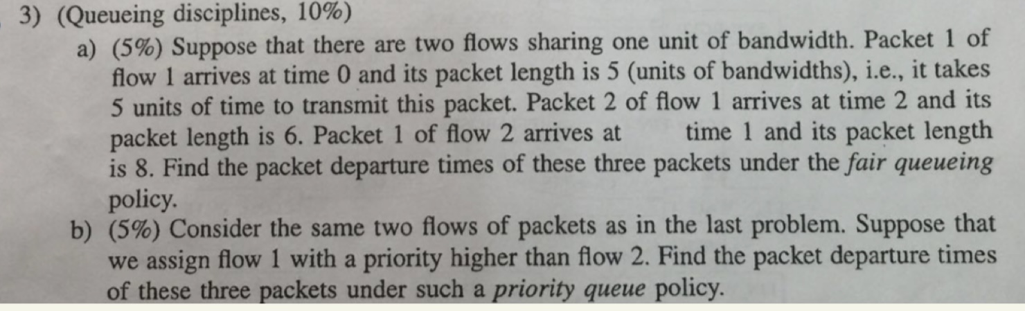  (Queueing disciplines, 10%) a)(5%) Suppose that there are two flows sharing