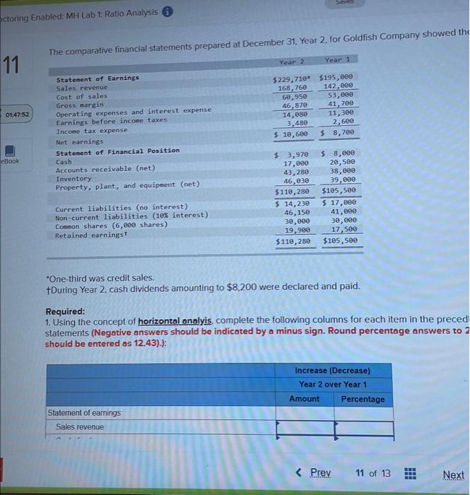 octoring Enabled: MH Lab 1: Ratio Analysis i 11 01:47:52 eBook