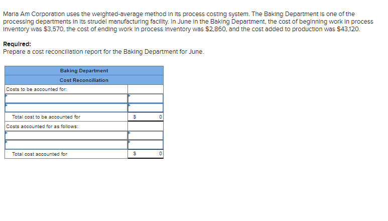 Marla Am Corporation uses the weighted-average method in Its process costing