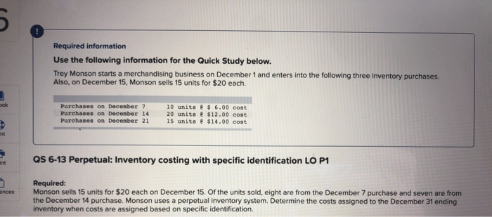  Required information Use the following information for the Quick Study below.