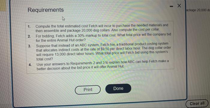 parts, direct materials cost is $7.00 per collar, and direct labor cost
