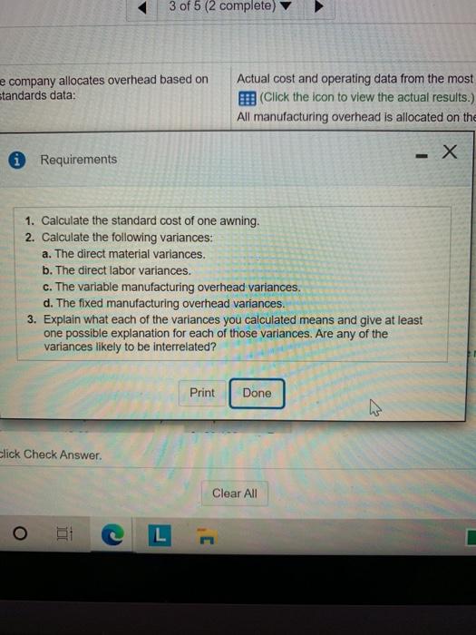  3 of 5 (2 complete) e company allocates overhead based on