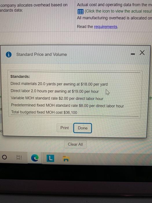 standards data: Actual cost and operating data from the most (Click the