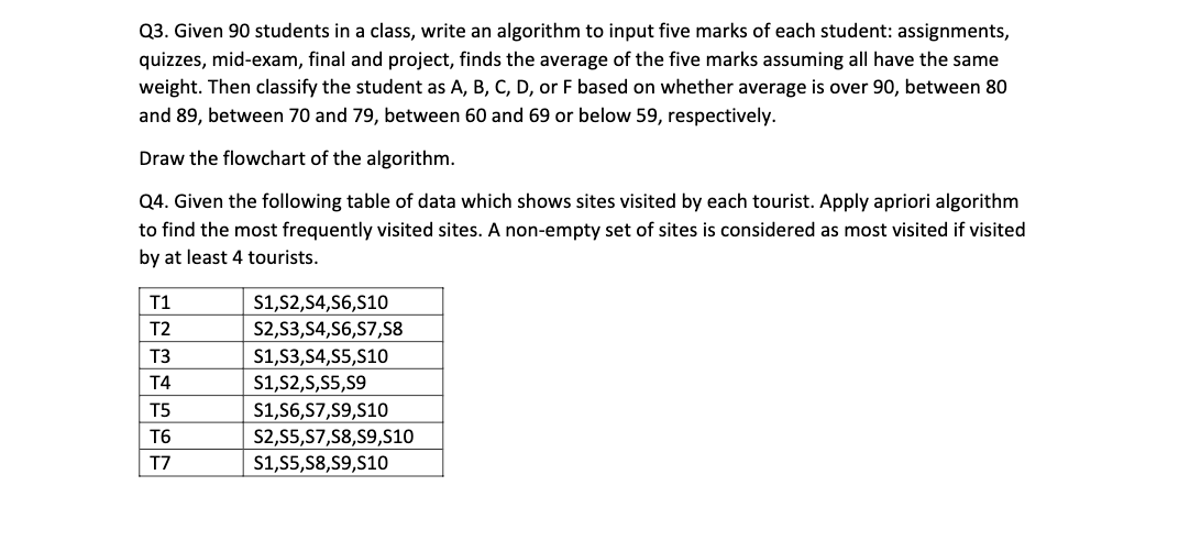  Q3. Given 90 students in a class, write an algorithm to