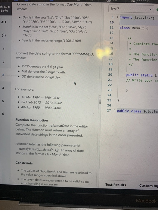  java 2h 57m left Given a date string in the format