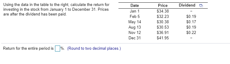 Date Dividend Using the data in the table to the right,